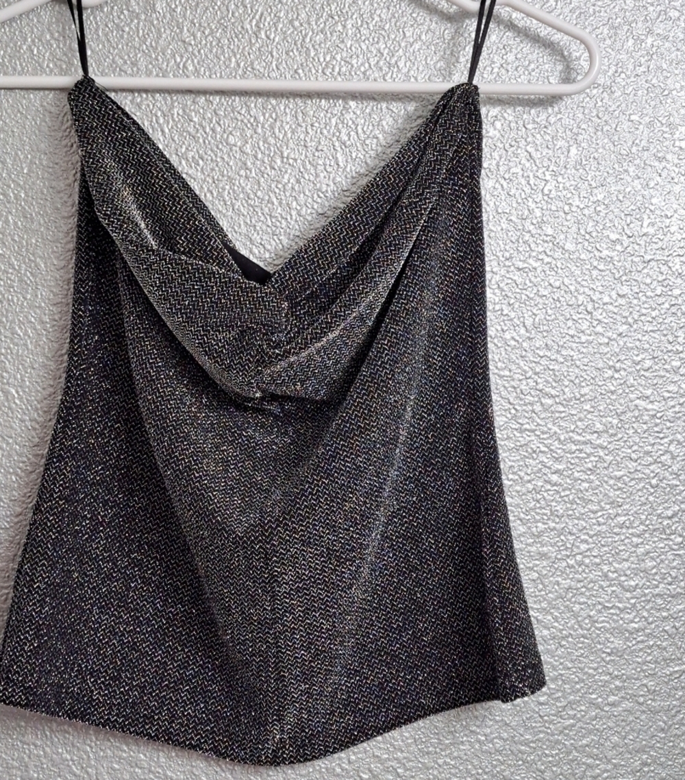 Strapless Black & Silver Glitzy Top    Size L